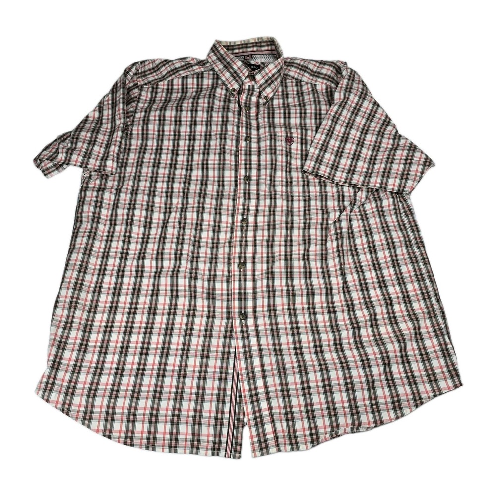 Ariat Pro Series Plaid Shirt Mens XL Red Rodeo Mesh Back Short Sleeve Western